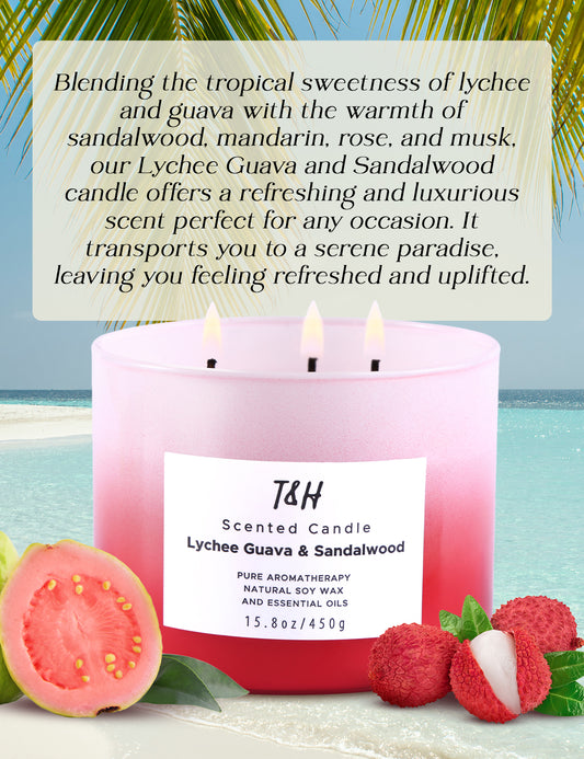 Lychee Guava & Sandalwood Soy Candle 3-Wick