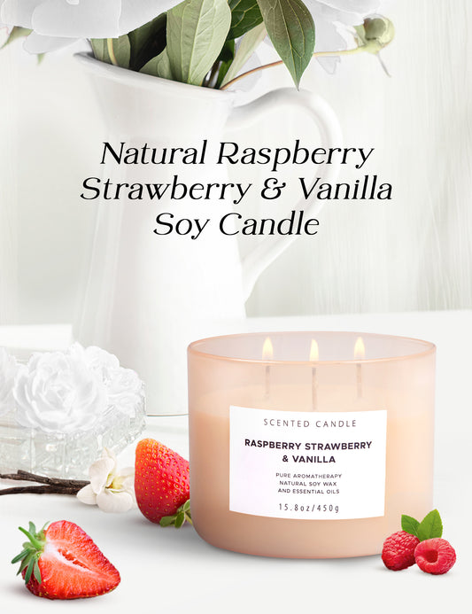 Raspberry Strawberry & Vanilla Soy Candle 3-Wick