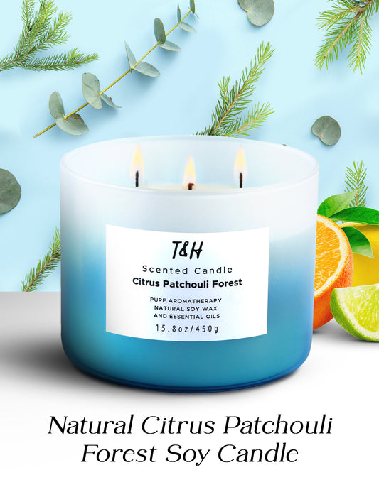 Citrus Patchouli Forest Soy Candle 3-Wick