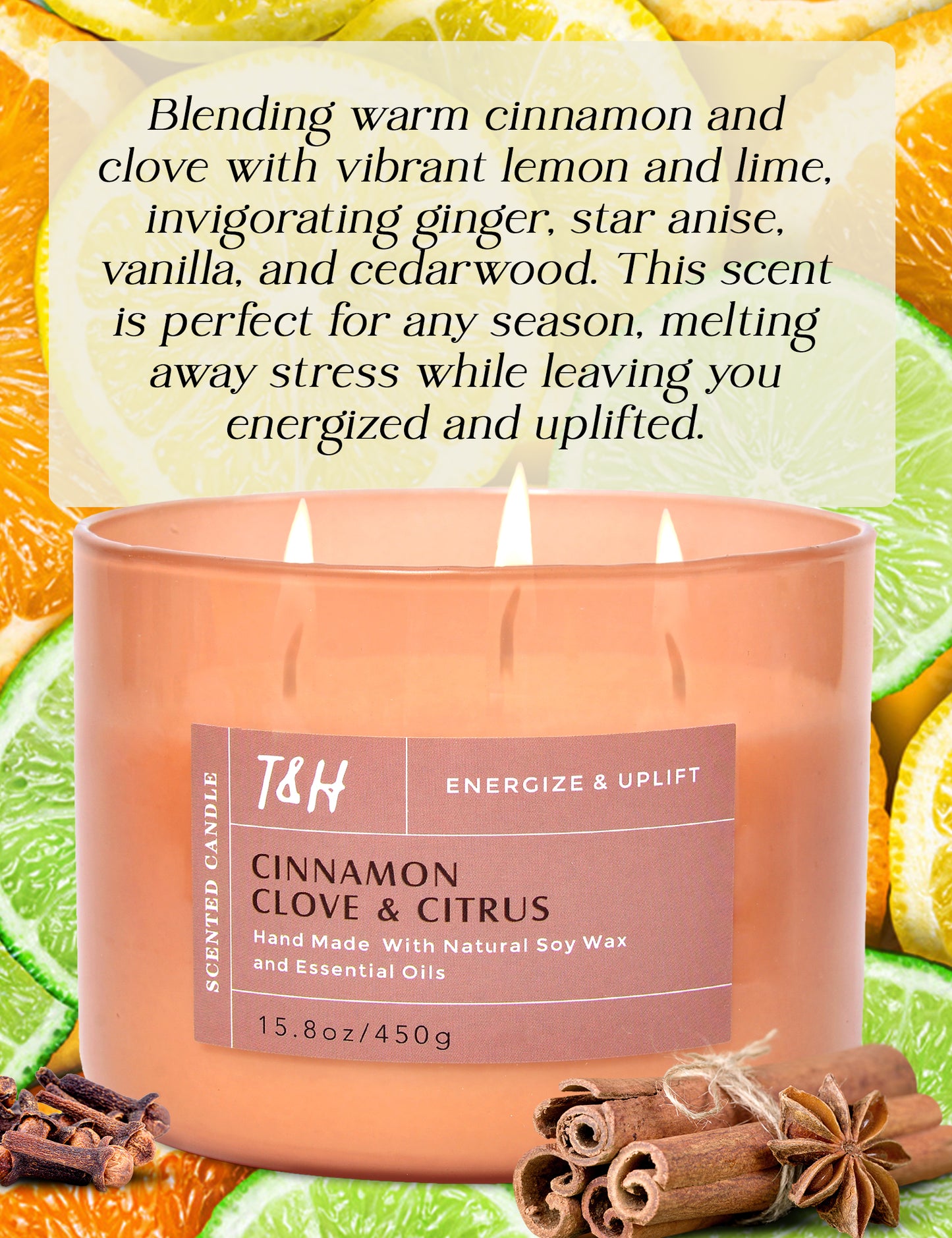 Cinnamon Clove & Citrus Soy Candle 3-Wick