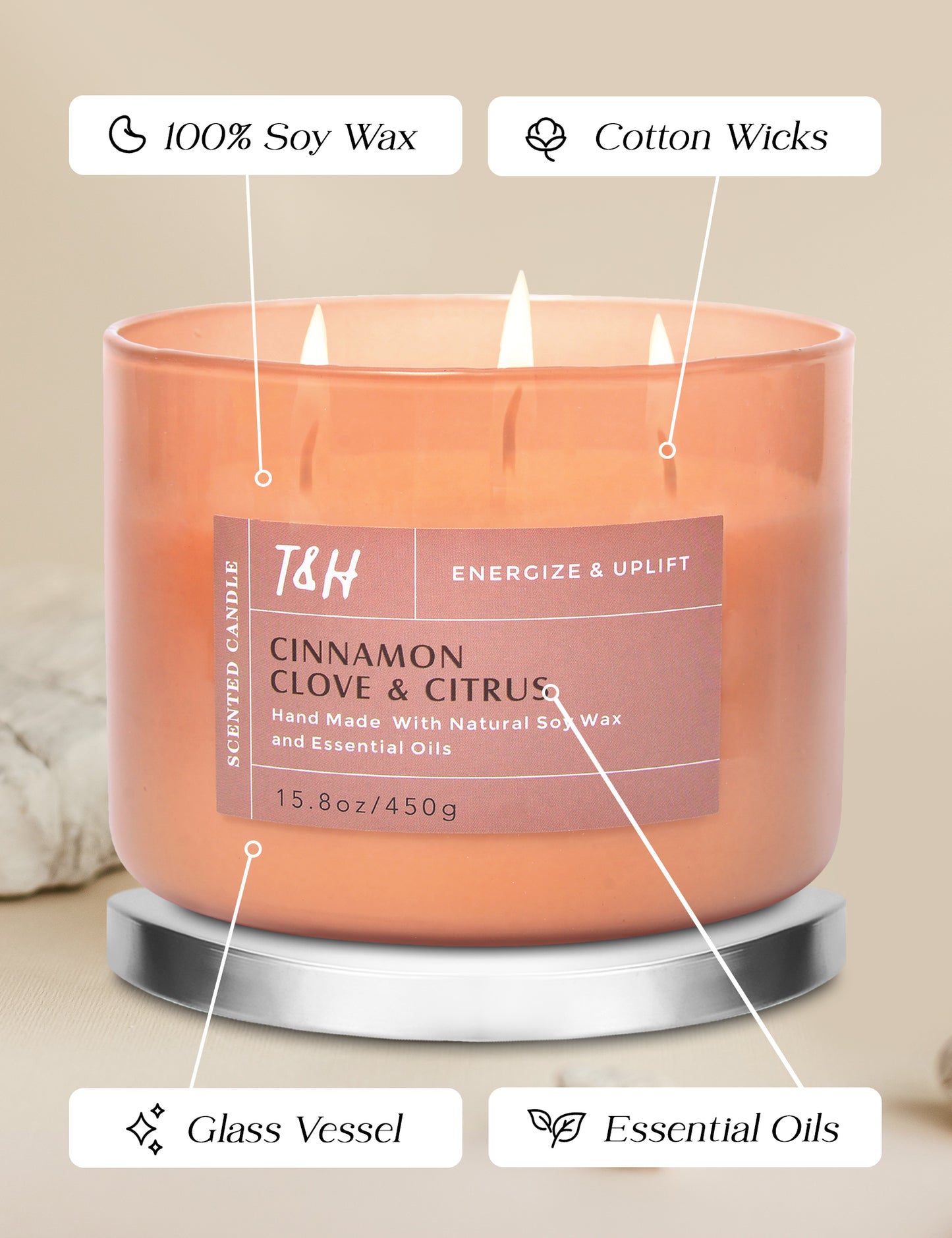 Cinnamon Clove & Citrus Soy Candle 3-Wick