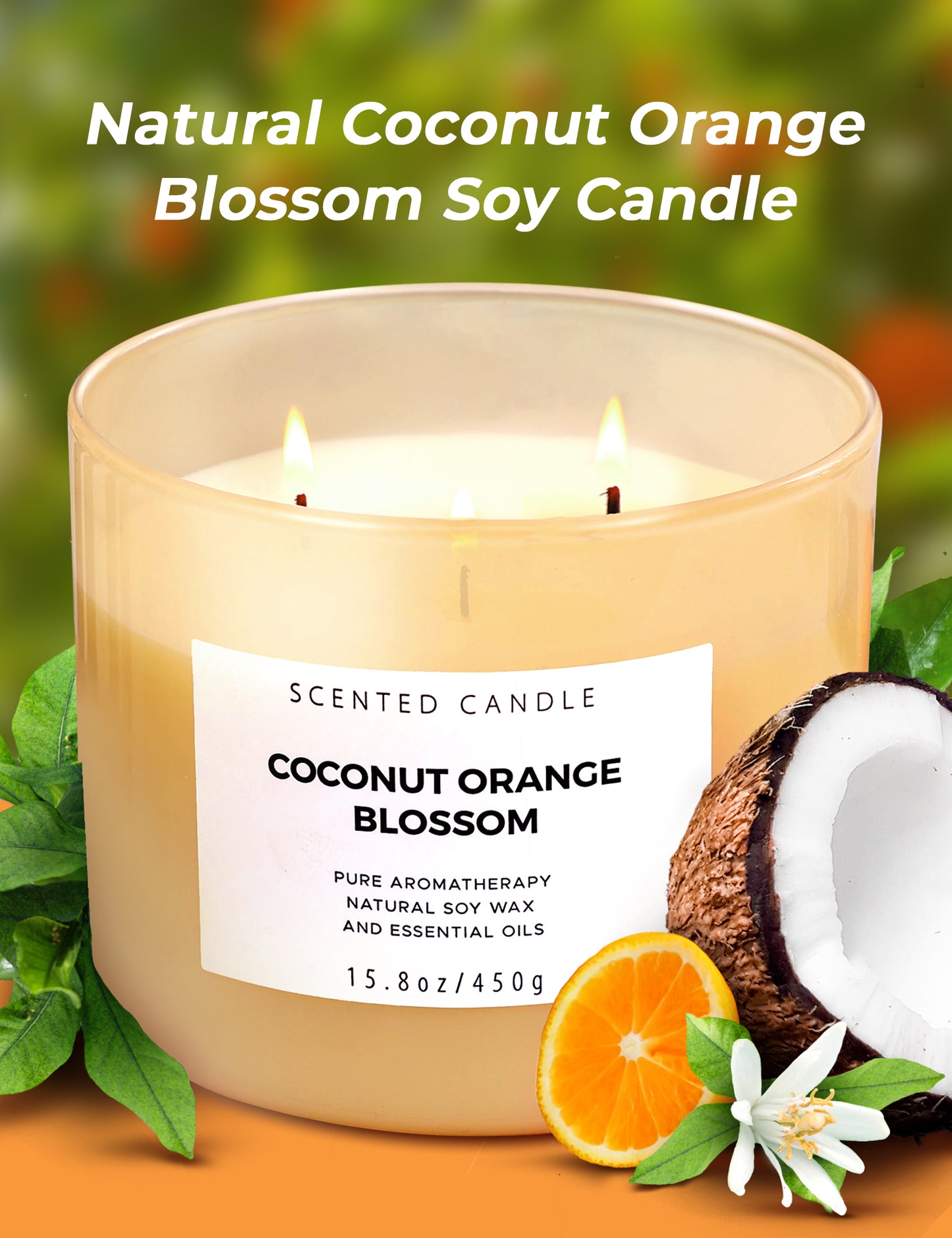 Coconut Orange Blossom Soy Candle 3-Wick