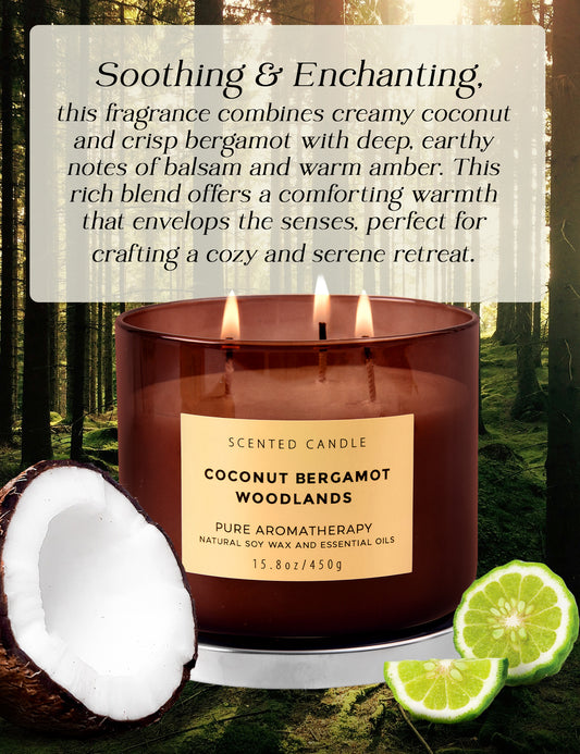 Coconut Bergamot Woodlands Soy Candle 3-Wick