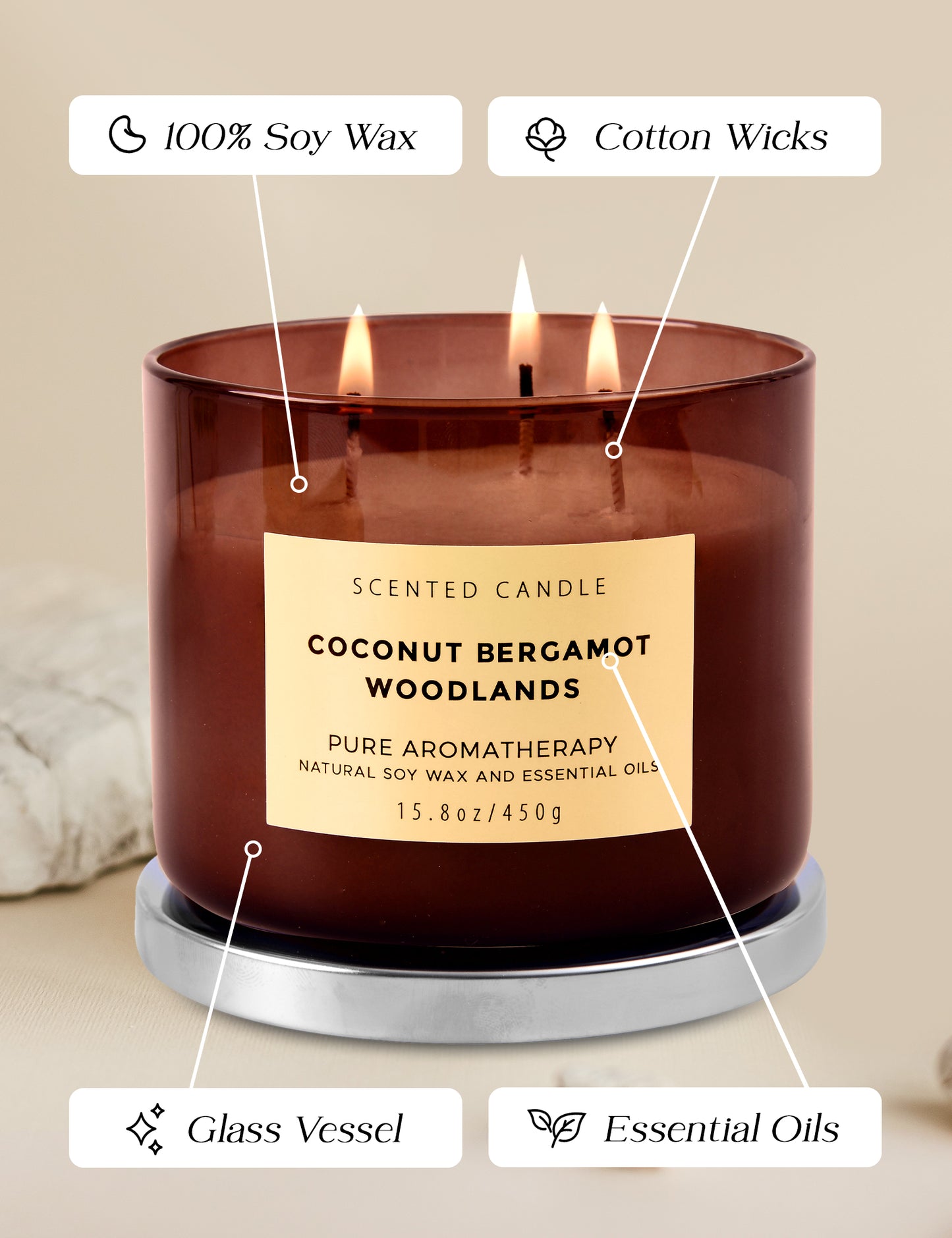 Coconut Bergamot Woodlands Soy Candle 3-Wick