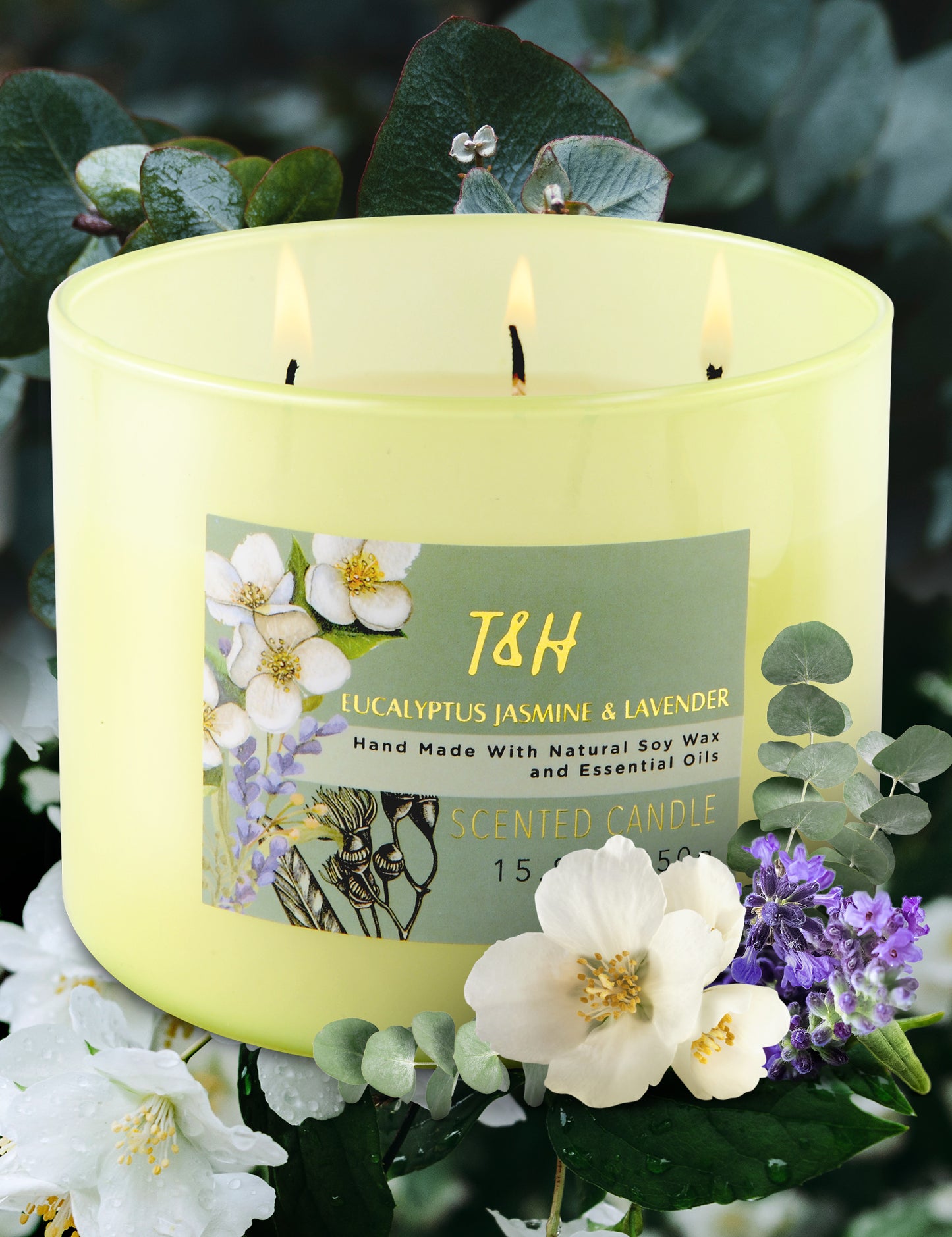 Eucalyptus Jasmine & Lavender Soy Candle 3-Wick