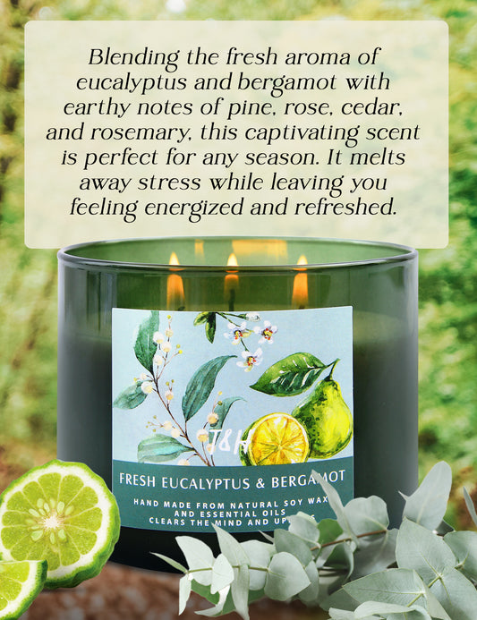 Fresh Eucalyptus & Bergamot Soy Candle 3-Wick