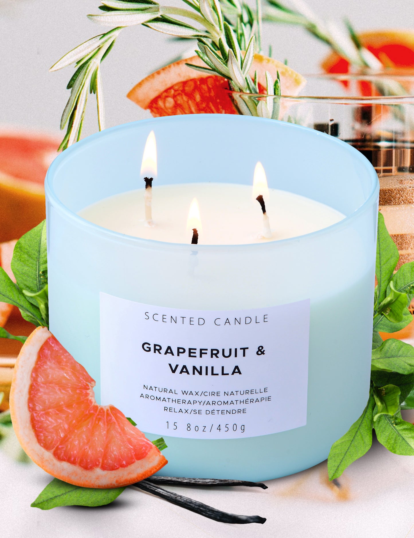 Grapefruit & Vanilla Soy Candle 3-Wick