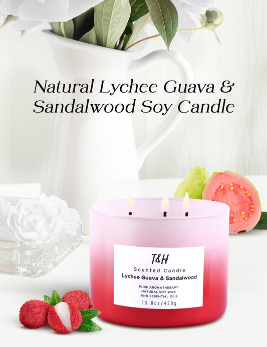 Lychee Guava & Sandalwood Soy Candle 3-Wick