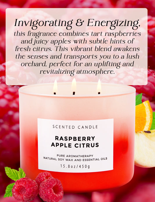 Raspberry Apple Citrus Scented Soy Candle 3-Wick