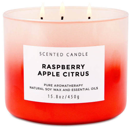 Raspberry Apple Citrus Scented Soy Candle 3-Wick