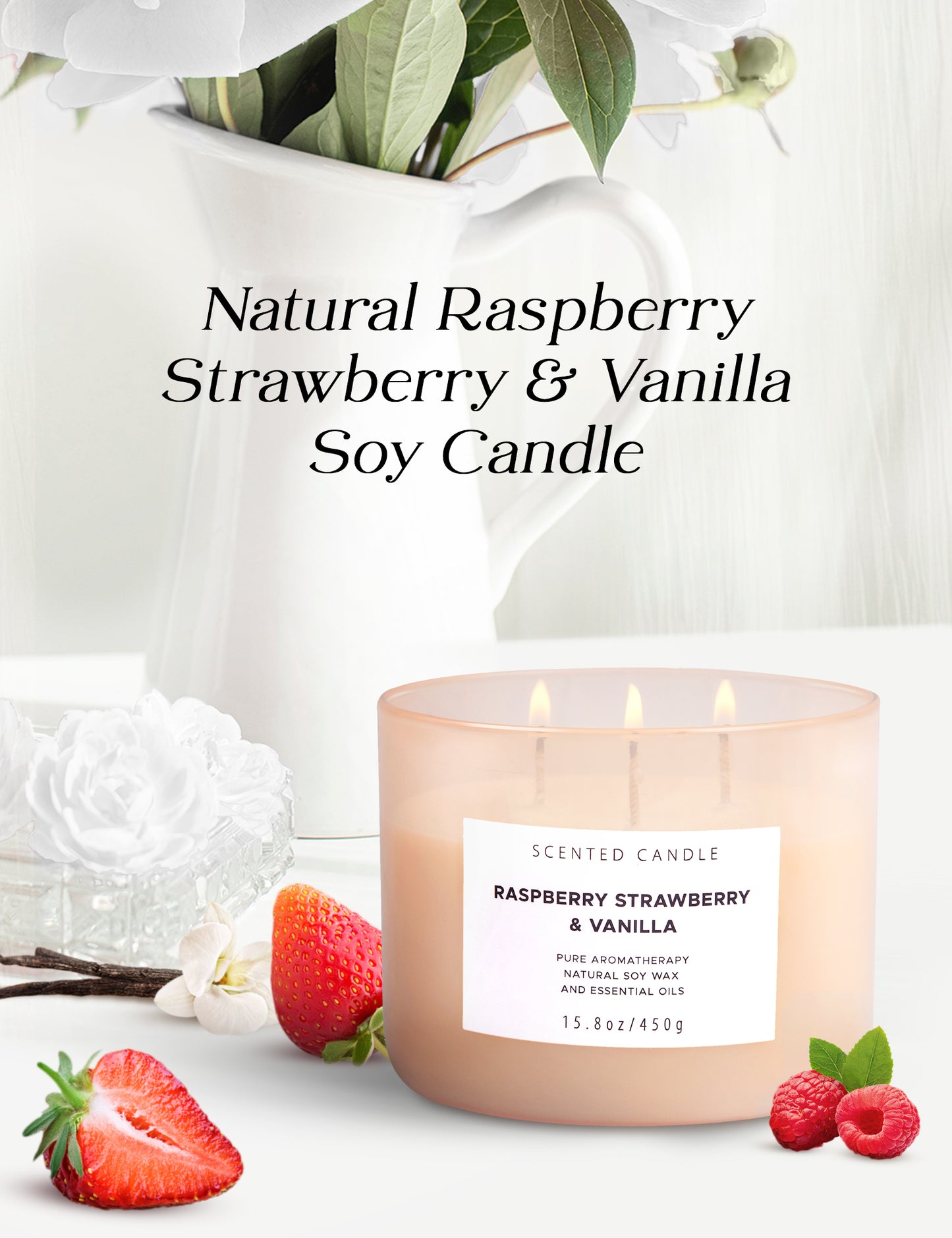 Raspberry Strawberry & Vanilla Soy Candle 3-Wick