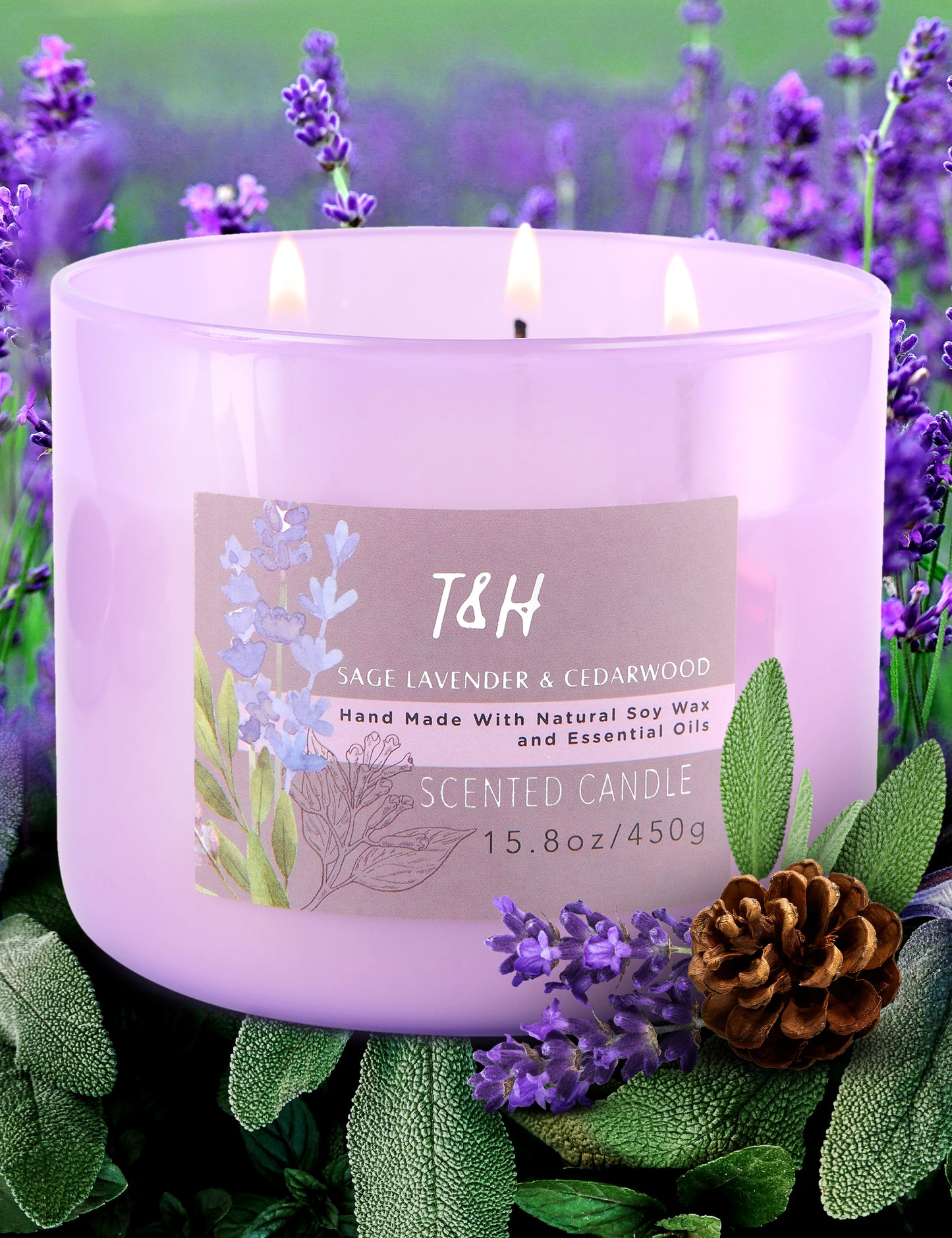 Sage Lavender & Cedarwood Soy Candle 3-Wick